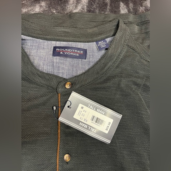 Roundtree & Yorke Big & Tall Long Sleevy Polynosic Henley Shirt, size 2XT, NWT! - Picture 7 of 10